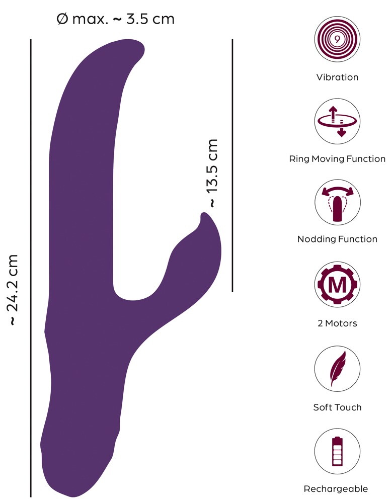 Nodding Rabbit Vibrator with 3 Moving Rings