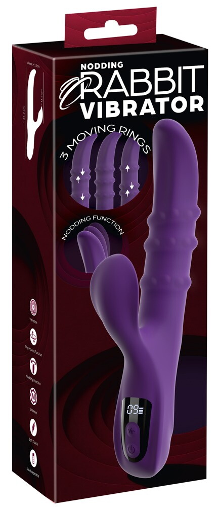 Nodding Rabbit Vibrator with 3 Moving Rings